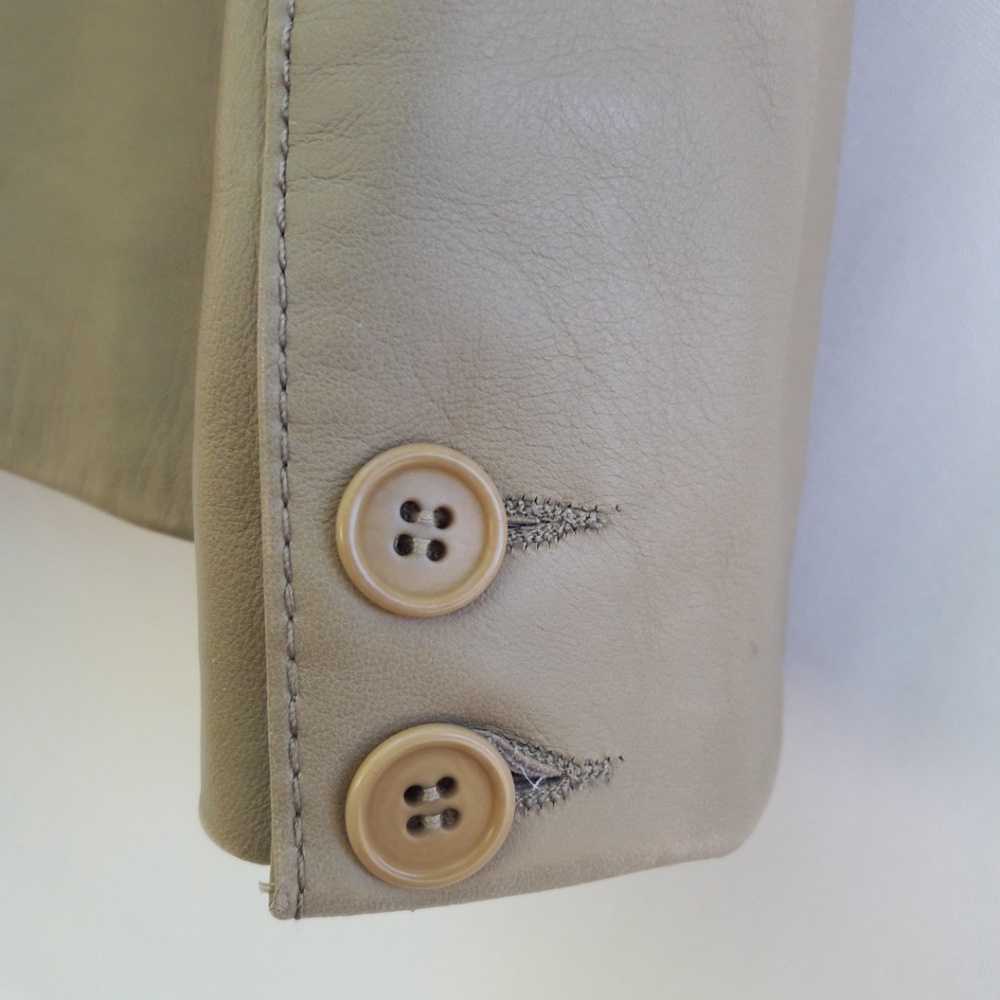 Theory Jacket Blazer Buttery Soft Leather Striped Sleeve Lining Beige Designer M - Picture 4 of 8